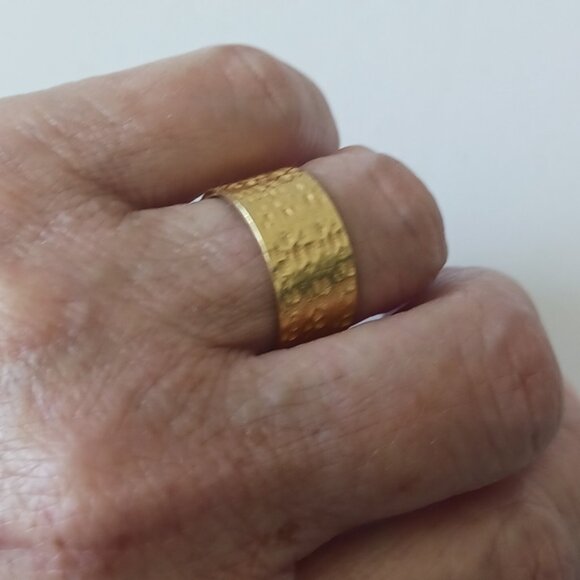 YS India Textured Gold Plated Sterling Siver 925 Hammered Wide Band Ring Sz.8 - Picture 10 of 14